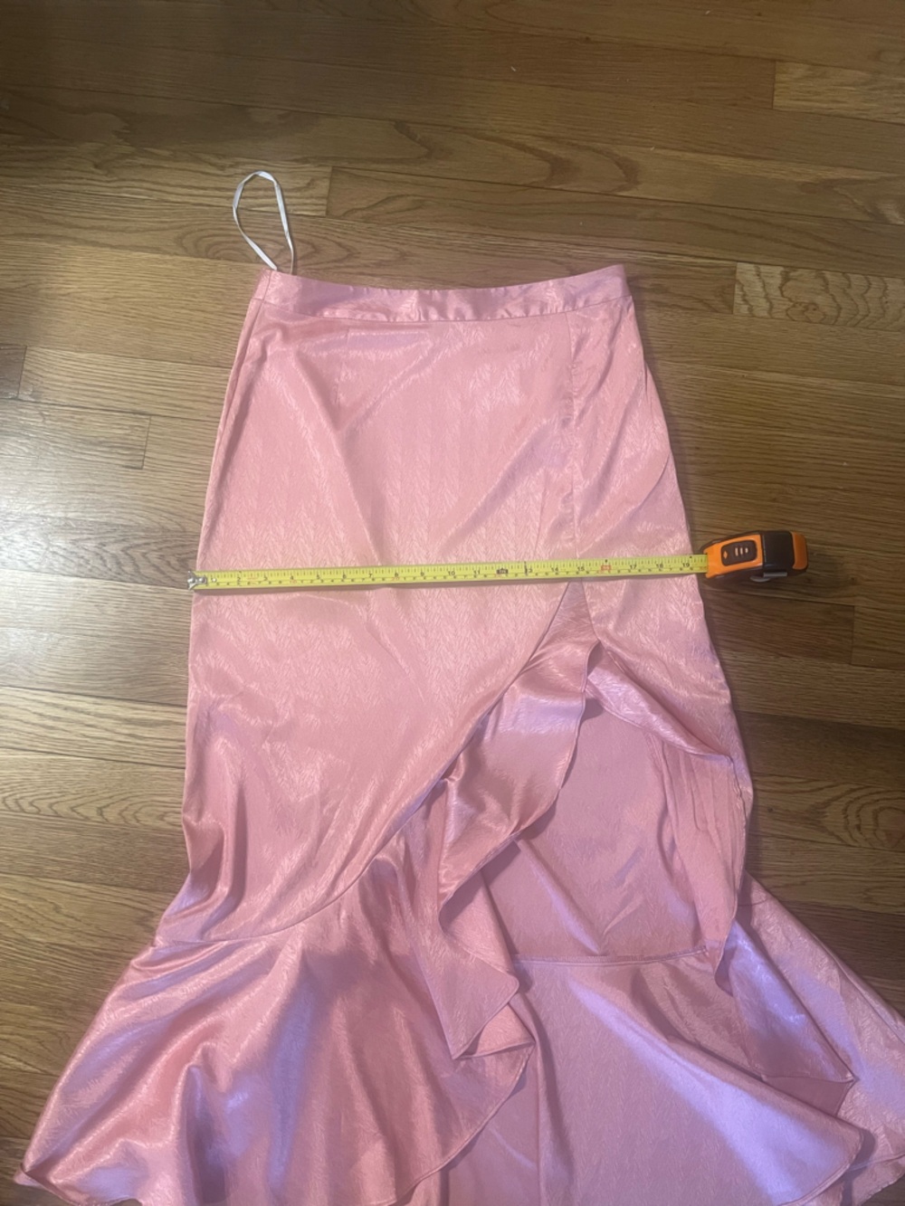 Lulu's Blush Satin High-Low Ruffle Skirt with Front Slit - Picture 10 of 16